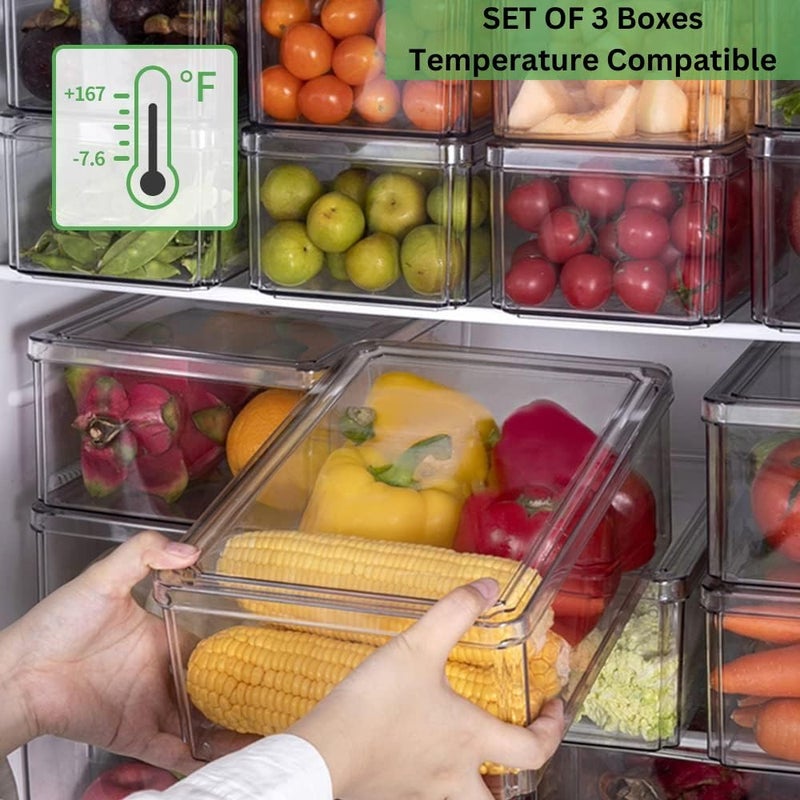 HouseWarming Fridge Storage Boxes Set of 3 Fridge Storage Containers Stackable BPA Safe Container for Kitchen Storage Set Kitchen Storage Organizer Vegetable Storage Box - Image 5