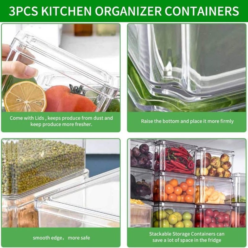 HouseWarming Fridge Storage Boxes Set of 3 Fridge Storage Containers Stackable BPA Safe Container for Kitchen Storage Set Kitchen Storage Organizer Vegetable Storage Box - Image 4