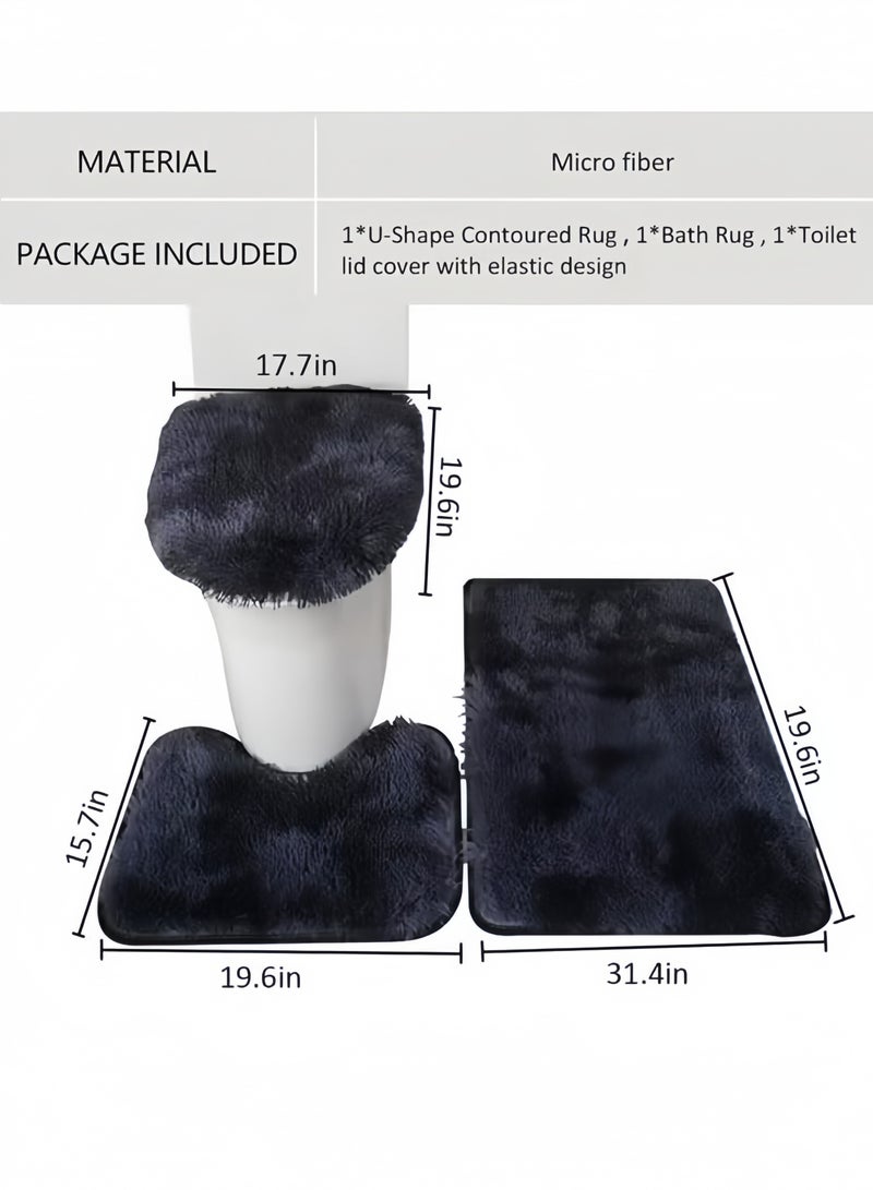 Aikenn 3-Piece Bath Mat Set With Rubber Backing Includes Non-Slip Bath Mat, Contour Mat, And Toilet Lid Cover, Plush Contour Bath Mat U-Shaped Toilet Mat Soft Absorbent Mat  - Image 2