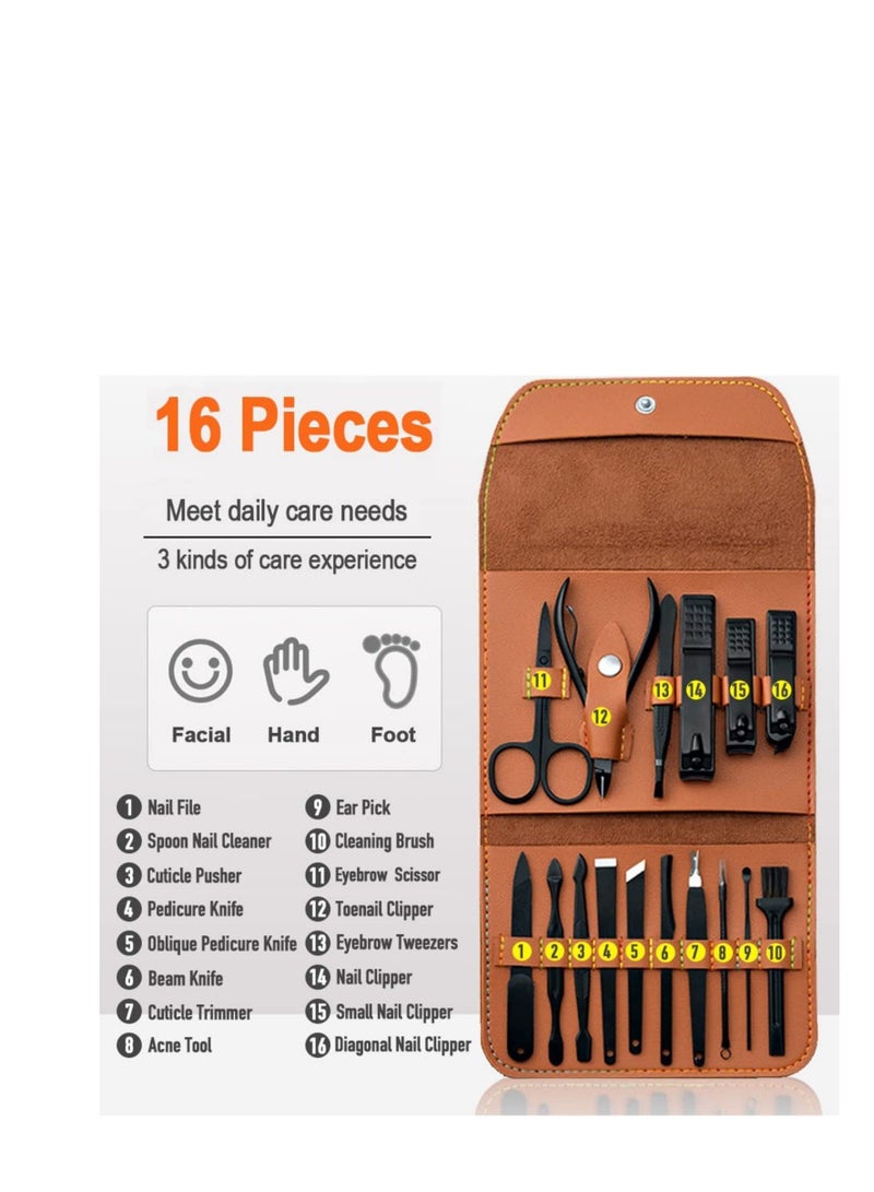 SOLARAE Nail Clippers Set ÔºåManicure Set with PU Leather Case, Pedicure Kit, Nail Clippers Scissors, Personal Care Tool, 16in1 Grooming Kit Gifts for Men Women - Image 2