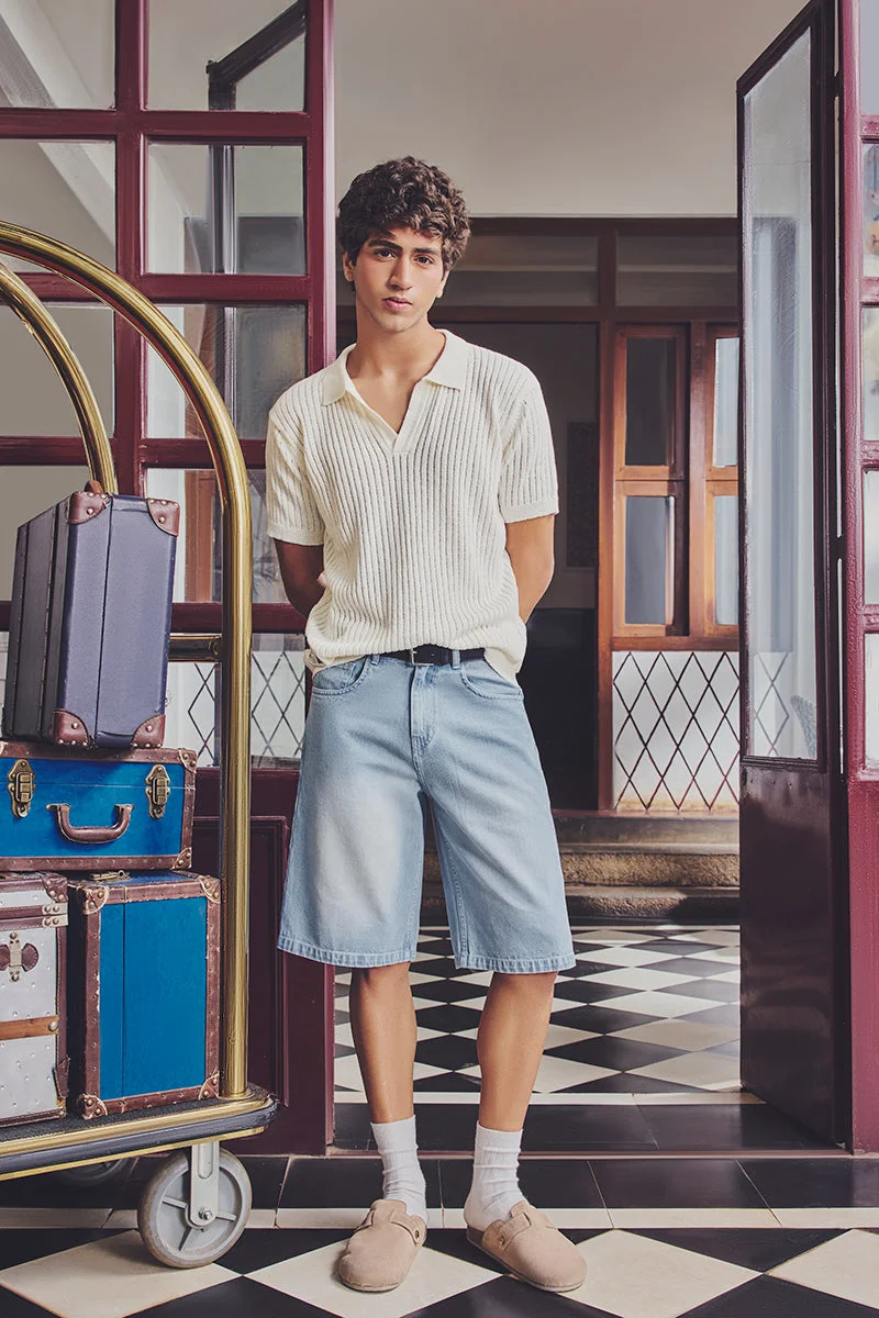 SNITCH Late Checkout Oversized Rib Knit Polo T-Shirt