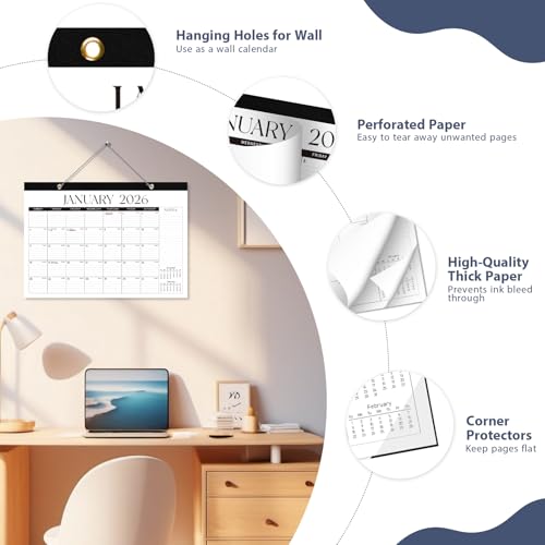 VALOME 2026 Desk Calendar, Large Desktop/Wall Monthly Calendar (Jan. 2026 - Jun. 2027) 17'' x 12'' School Year Desk Planner for Teacher Family School Office Supplies - Image 4