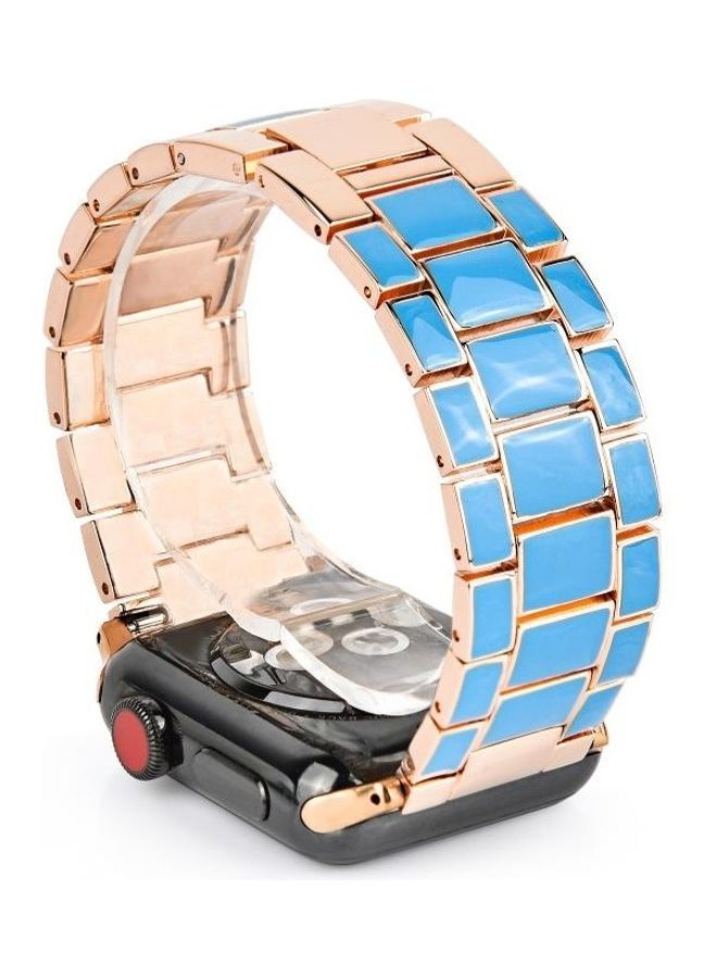 NIBEMINENT Epoxy Watchband For Apple Watch 5 & 4 44mm/3 2 1 42mm Blue Gold - Image 2