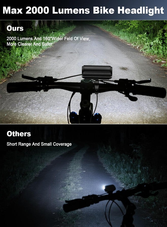 POWVINE Bike Headlight, 2000 Lumens Super Bright USB-C Rechargeable Bicycle Light, 4 Modes, IPX5 Waterproof, Quick Release Mount Bike Front Light for Night Riding, Mountain Road Cycling - Image 3