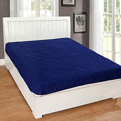 Homespun Quilted Triple Layered 100% Waterproof, Dustproof and Cooling Microfiber Infused King Size Double Bed Mattress Protector, Blue Color, 72x78 inches - Image 2