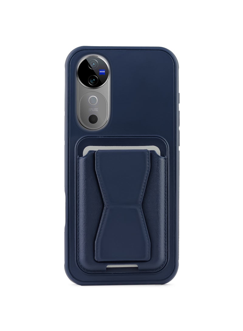 Leather back cover with card wallet Foldable Shockpoof Case compatible with Vivo V40 5G/Vivo V40 Pro 5G (Blue) 