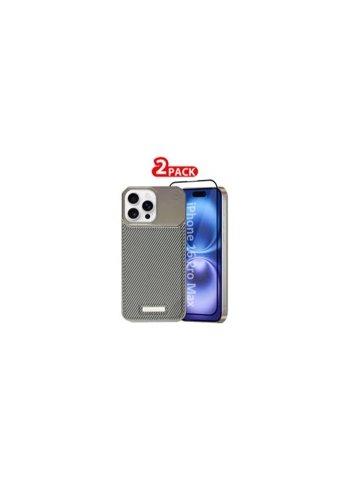CATANES iPhone 16 Pro Max 2 Pack Case Leather Metal Design, Slim Lightweight Minimalist Cover,1 Case 1 Screen Protector  - Image 1