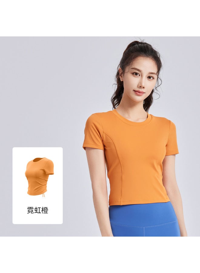 New Style Hollow-out Backless Yoga Top Short-sleeve Women's Fashion Drawstring Ruched T-shirt With Chest Pads For Fitness And Sports