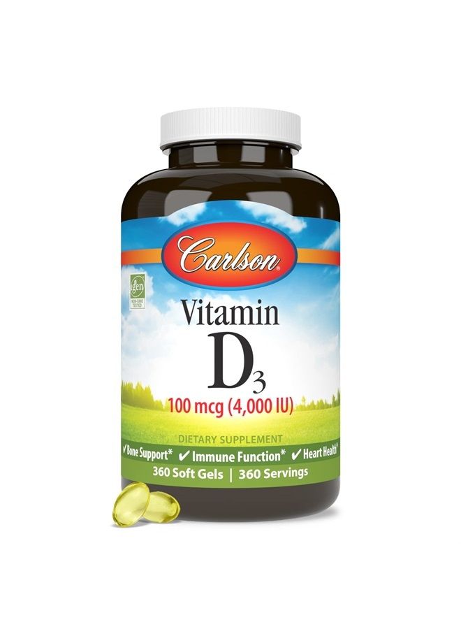 Carlson Vitamin D3 4000 IU (100 mcg), Immune Support, Bone Health, Muscle Health, Cholecalciferol, Vitamin D Supplements, Vitamin D3 Soft Gels, 360 Softgels - Image 5