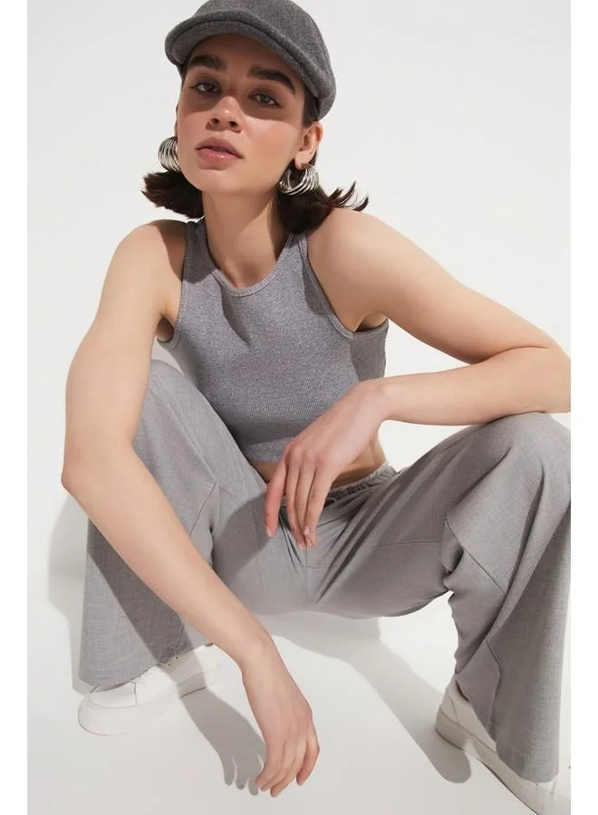 JUNE June Women Fitted Halter Neck Crop Camisole Blouse Grey