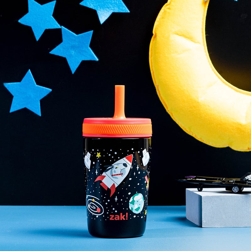 Zak Designs Kelso Toddler Cups For Travel or At Home, 12oz Vacuum Insulated Stainless Steel Sippy Cup With Leak-Proof Design is Perfect For Kids (Spaceships) - Image 3