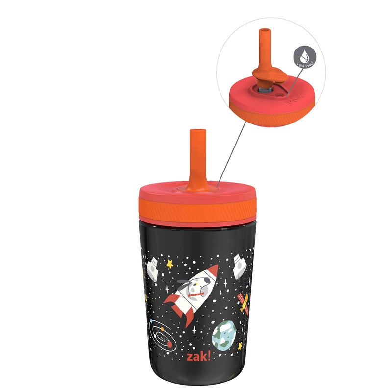 Zak Designs Kelso Toddler Cups For Travel or At Home, 12oz Vacuum Insulated Stainless Steel Sippy Cup With Leak-Proof Design is Perfect For Kids (Spaceships) - Image 1