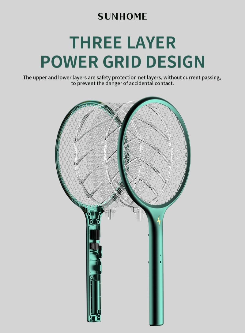 Sunhome Electric Fly Swatter, 2000mAh Battery, for Outdoor/ Indoor/ Home/Bedroom/Kitchen/Patio/Gardening Pest Control, Green  - Image 3