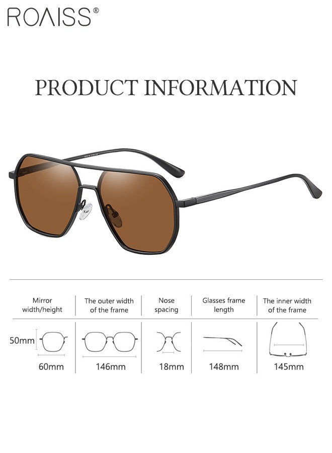 roaiss Men's Polarized Square Sunglasses, UV400 Protection Sun Glasses with Aluminum Magnesium Alloy Frame, Brown Lens for Men Driving, Fishing, Golfing, Traveling - Image 3
