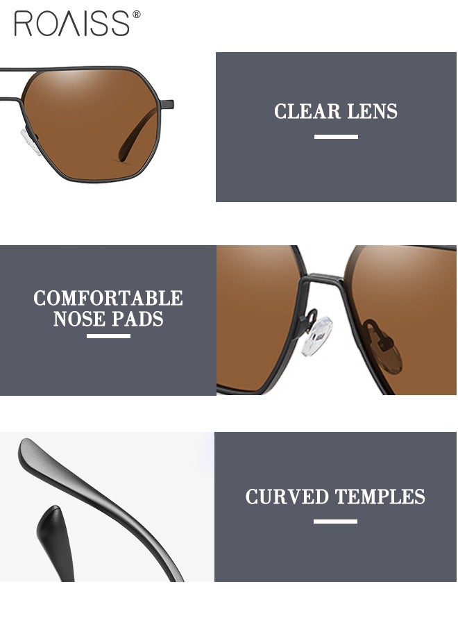 roaiss Men's Polarized Square Sunglasses, UV400 Protection Sun Glasses with Aluminum Magnesium Alloy Frame, Brown Lens for Men Driving, Fishing, Golfing, Traveling - Image 4