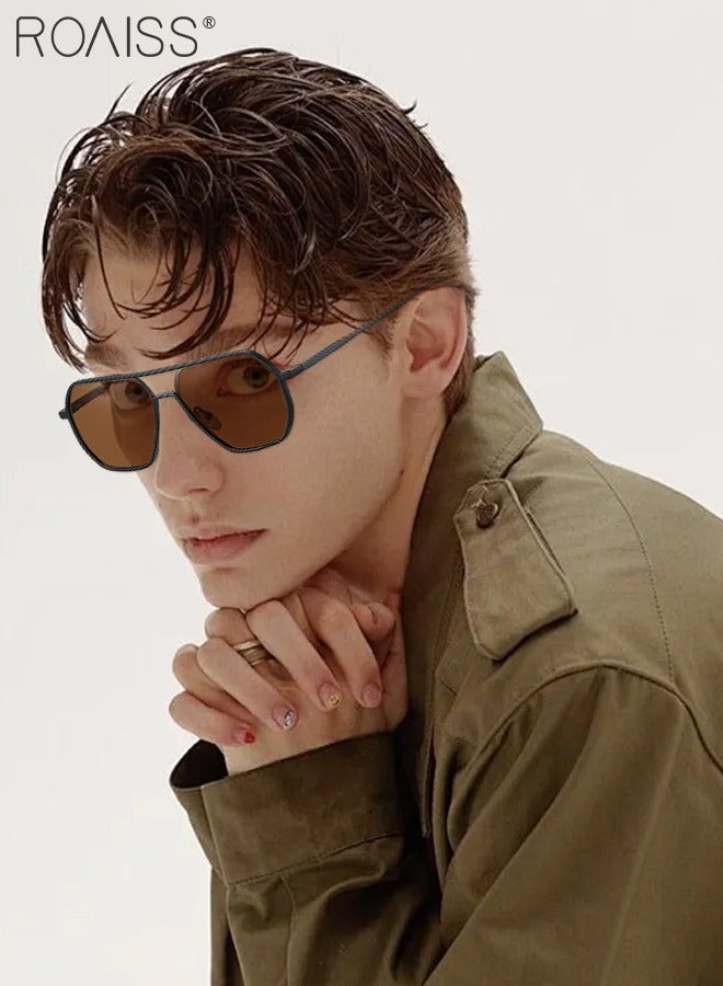 roaiss Men's Polarized Square Sunglasses, UV400 Protection Sun Glasses with Aluminum Magnesium Alloy Frame, Brown Lens for Men Driving, Fishing, Golfing, Traveling - Image 2