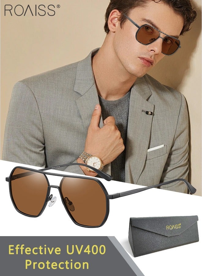 roaiss Men's Polarized Square Sunglasses, UV400 Protection Sun Glasses with Aluminum Magnesium Alloy Frame, Brown Lens for Men Driving, Fishing, Golfing, Traveling - Image 1