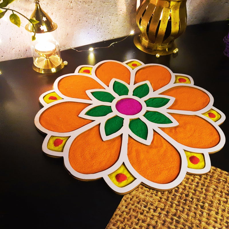 Ascension Portable Rangoli (11 inches) Stencil for Decor DIY Craft Reusable Templates for Floor Table Just Fill with Rangoli Atta or Grains for Navratri Pongal Pooja Mandir Rangoli Mats for Decoration(Design 3) - Image 1
