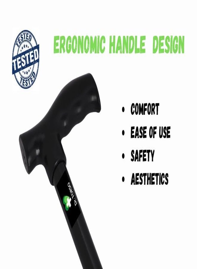 عصا المشي المتينة من دكتور تورسو للمرضى وكبار السن أو ذوي الاحتياجات الخاصة، مصنوعة من الفولاذ الطري، قابلة لتعديل الارتفاع، وقاعدة مانعة للانزلاق (أسود). - Image 3