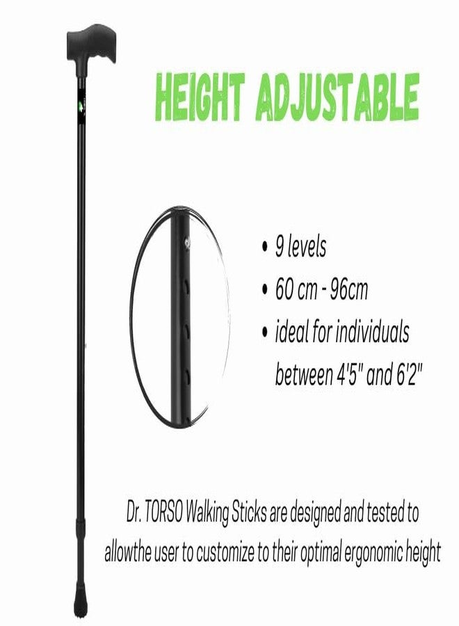 عصا المشي المتينة من دكتور تورسو للمرضى وكبار السن أو ذوي الاحتياجات الخاصة، مصنوعة من الفولاذ الطري، قابلة لتعديل الارتفاع، وقاعدة مانعة للانزلاق (أسود). - Image 4