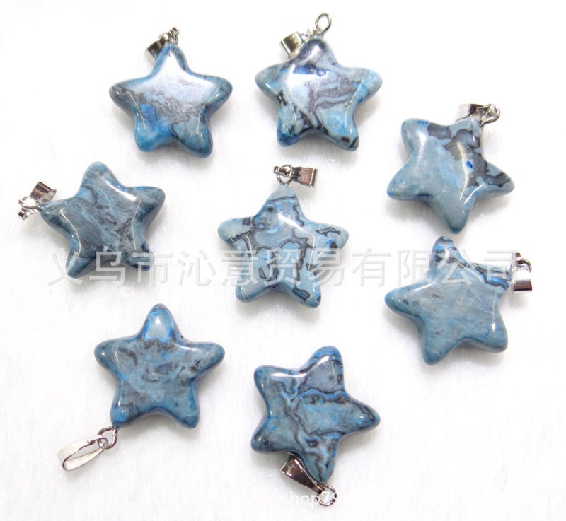 Generic Natural Stone Crystal Agate Pendant Necklace Star Crazy Agate 