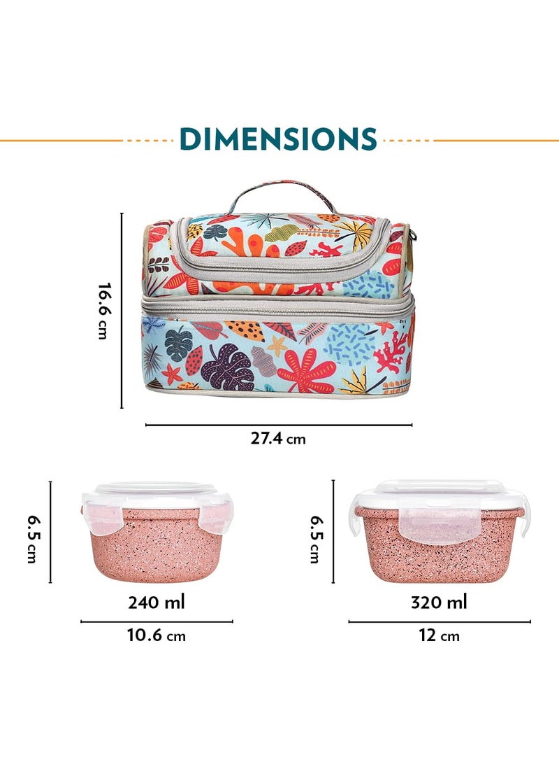 BOROSIL Borosil Bloom Pink Universal Borosilicate Glass Lunchbox with Bag Set of 4 320ml x 2 Square 240ml x 2 Round Microwave Dishwasher Safe Leakproof Tiffin for Office School Transparent  - Image 2