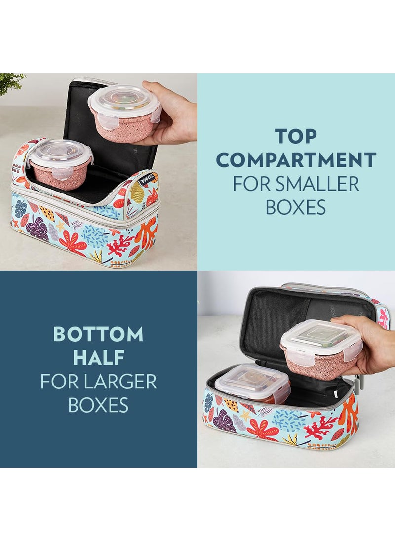 BOROSIL Borosil Bloom Pink Universal Borosilicate Glass Lunchbox with Bag Set of 4 320ml x 2 Square 240ml x 2 Round Microwave Dishwasher Safe Leakproof Tiffin for Office School Transparent  - Image 3