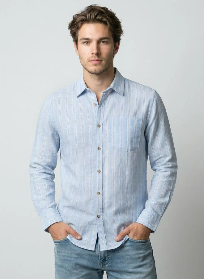 Take Two Men Light Blue Striped Linen Shirt By SNX