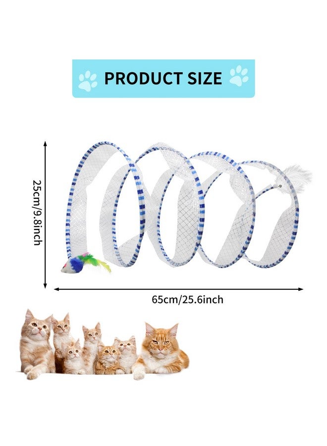 Andiker Cat Tunnel Toy, 10inch Collapsible Metal Cat Spring Toy with Nylon Mesh, Feather, Mouse, and Bell, Interactive Cat Toys for Indoor Cats to Scratch, Puzzle, Relax and Kill Time (Yellow) - Image 2