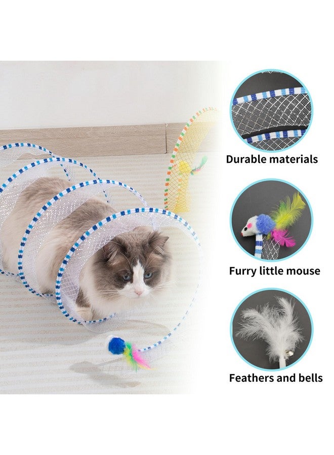 Andiker Cat Tunnel Toy, 10inch Collapsible Metal Cat Spring Toy with Nylon Mesh, Feather, Mouse, and Bell, Interactive Cat Toys for Indoor Cats to Scratch, Puzzle, Relax and Kill Time (Yellow) - Image 3