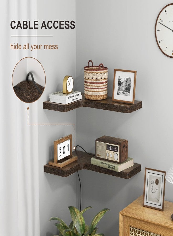 fuqing Set of 3 Floating Corner Shelves, Solid Wood Wall Shelves for Bathroom, Bedroom, Kitchen, Garage - Rustic Brown - Image 4