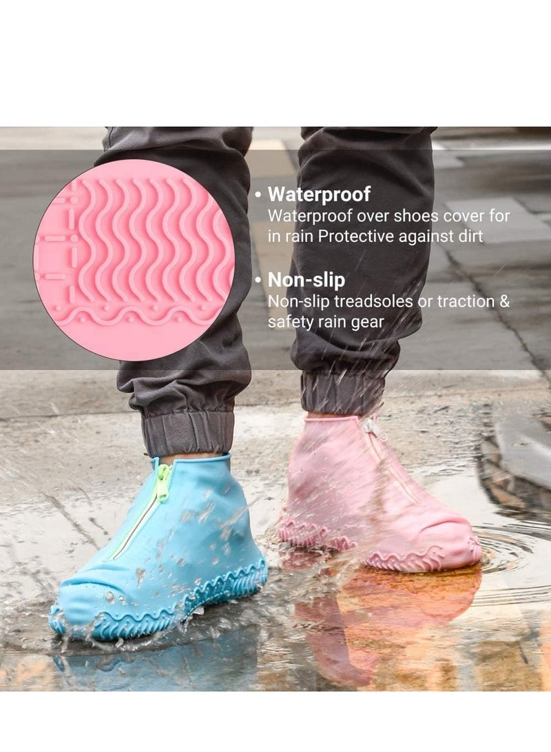 SOLARAE Rain Shoe Covers Reusable Foldable Not-Slip Rain with zipper Resistant Boots Non-Slip Washable Galoshes for Men and Women pink - Image 4