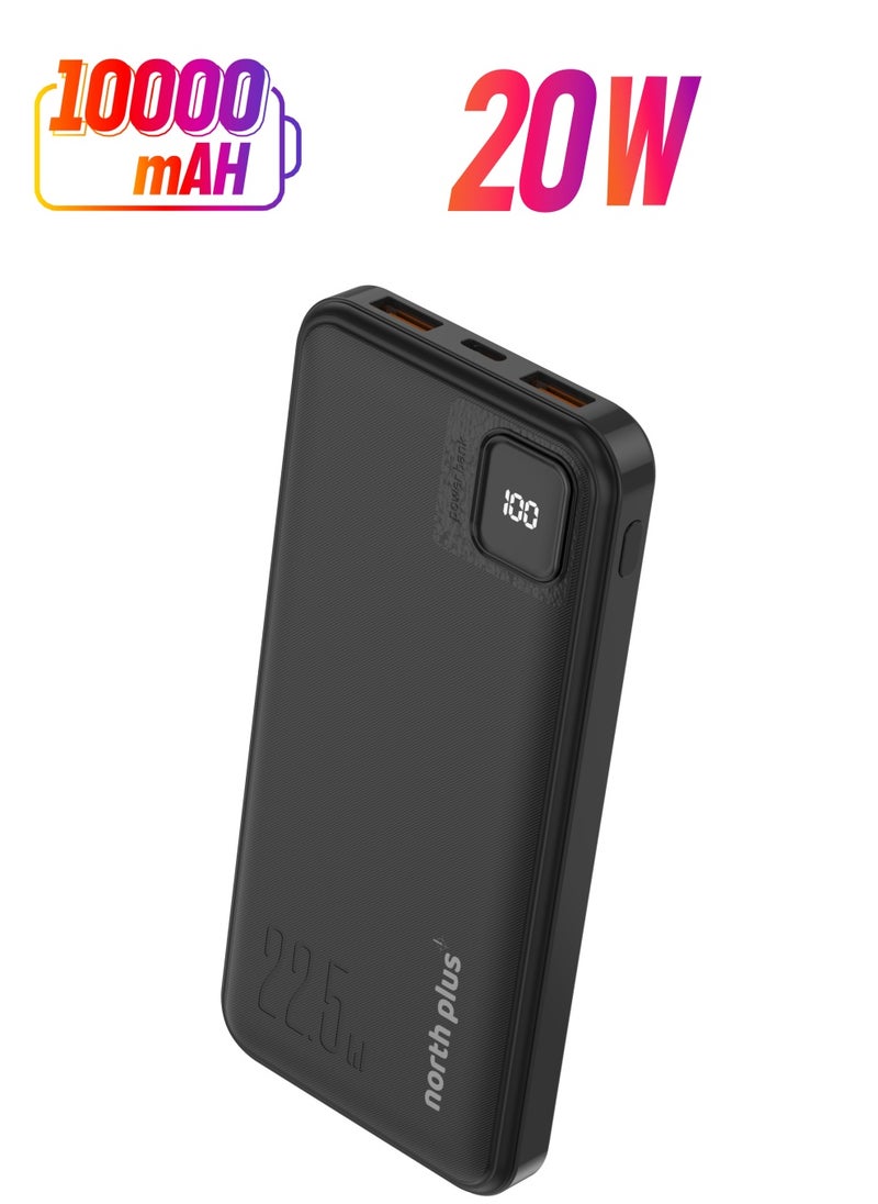 نورث بلاس - نورث بلس باور ميت D10 10000 مللي أمبير – بنك طاقة للشحن السريع بتقنية PD20W وUSB22.5W، موديل AK3، بتصميم بخطوط متعرجة مبردة، وهيكل مقاوم للحريق من ABS+PC، بمخارج مزدوجة (Type-C وUSB) - Image 1