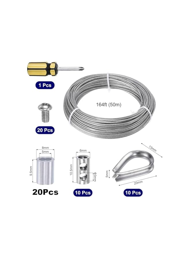 The Bros The Bros Wire Rope Kit, 50m Cable Railing Kit with Wire Rope Clips, Stainless Steel Rope Coated Garden Wire for Support System, Crimping Sleeves and Screwdrivers, Deck Railing Wire for Outdoor Garden - Image 5