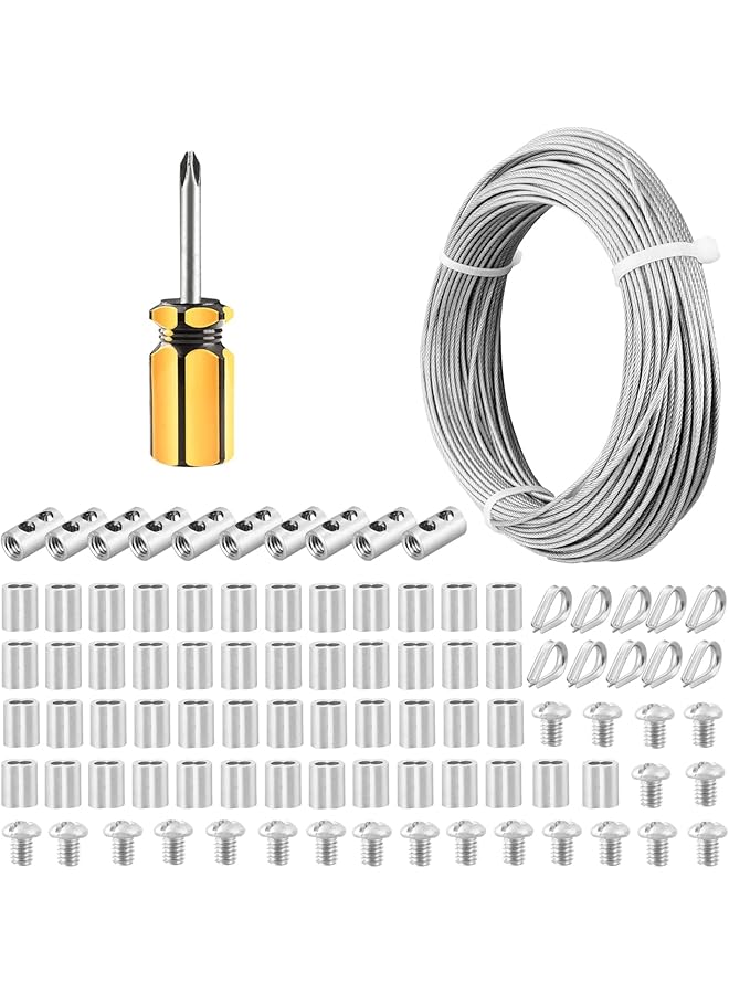 The Bros The Bros Wire Rope Kit, 50m Cable Railing Kit with Wire Rope Clips, Stainless Steel Rope Coated Garden Wire for Support System, Crimping Sleeves and Screwdrivers, Deck Railing Wire for Outdoor Garden - Image 1