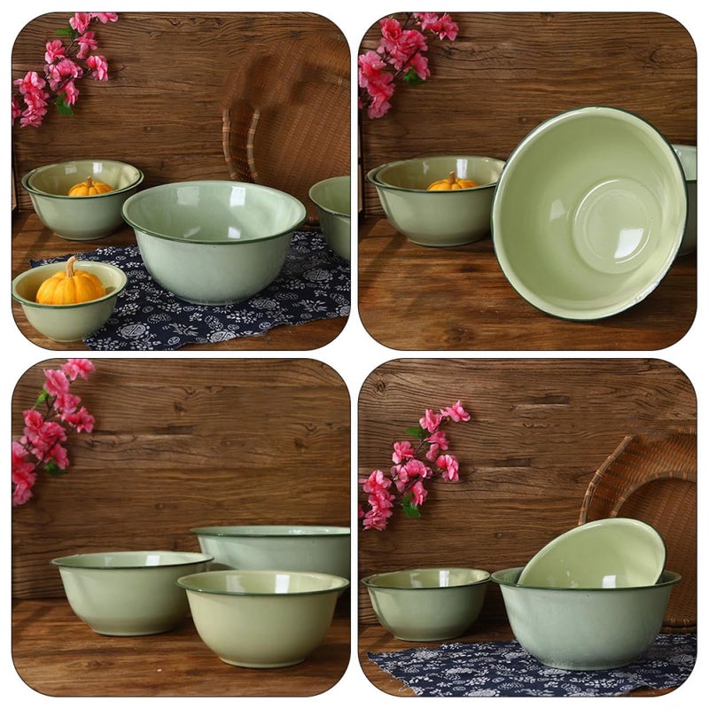 Vintage Enamel Mixing Bowl Set 18cm Retro Green 4PCS Kitchen Soup Dough Mixing - Image 4