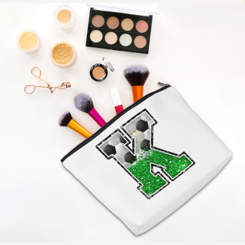 CQM Soccer Gifts Initial Makeup Bag Monogrammed Cosmetic Bag Letter K Zipper Pouch Soccer Accessories for Girls Women Player Coaches Friend Stuff Graduation Birthday Gifts - Image 3