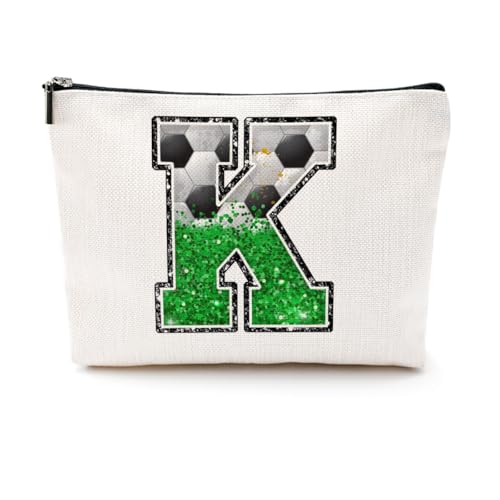 CQM Soccer Gifts Initial Makeup Bag Monogrammed Cosmetic Bag Letter K Zipper Pouch Soccer Accessories for Girls Women Player Coaches Friend Stuff Graduation Birthday Gifts - Image 1