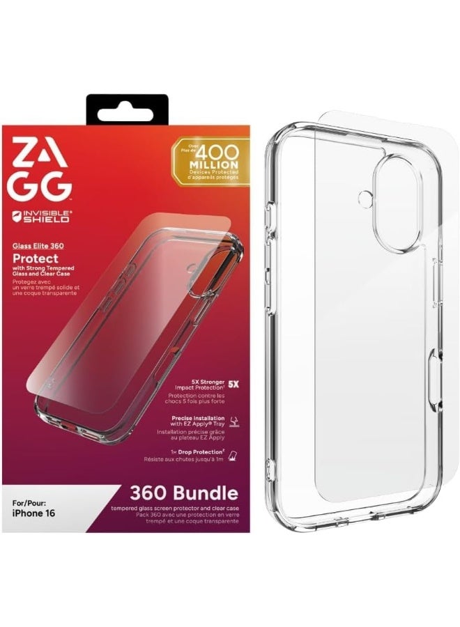 ZAGG InvisibleShield Glass Elite 360 Bundle for iPhone 16 (6.1-Inch) – Tempered Glass Screen Protector And Phone Case Transparent - Image 1