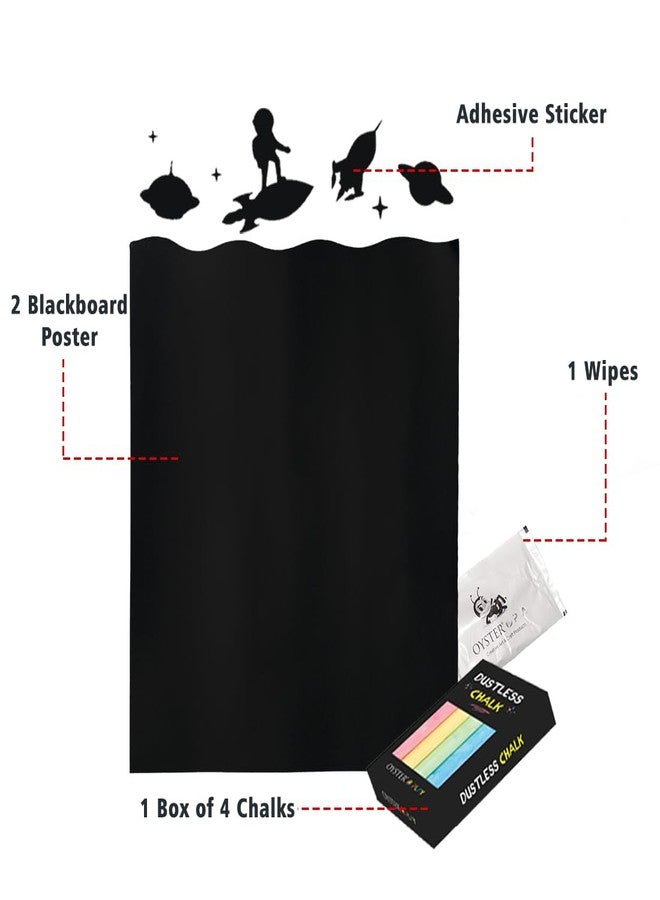 Oyster Blackboard Sticker Wall Decal, Easy Peel and Stick Dry Erase Self-Adhesive Black Board Peel Poster Stick Removable Decal Chalkboard for School,Office,Home,Kids Drawing (45 X 30 Cm)- Pack of 2 - Image 2