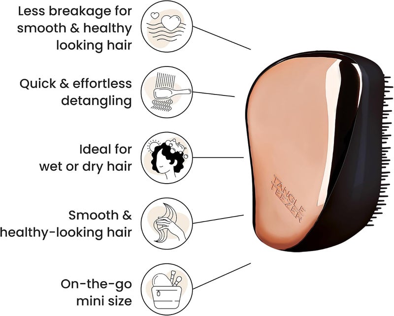 TANGLE TEEZER Compact Styler No Pull Hair Brush Rose Gold - Detangling Anti-Break Brush - Travel Brush - Anti-Break Hair Care Comb - Image 4