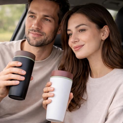 Lyrovo Insulated Coffee Mug with Lid for Office & Travel | Reusable Double Walled Coffee Mug for Men & Women | Hot & Cold Beverage Cup (No Handle, Vanilla Bean) - Image 5