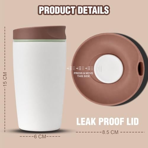 Lyrovo Insulated Coffee Mug with Lid for Office & Travel | Reusable Double Walled Coffee Mug for Men & Women | Hot & Cold Beverage Cup (No Handle, Vanilla Bean) - Image 2