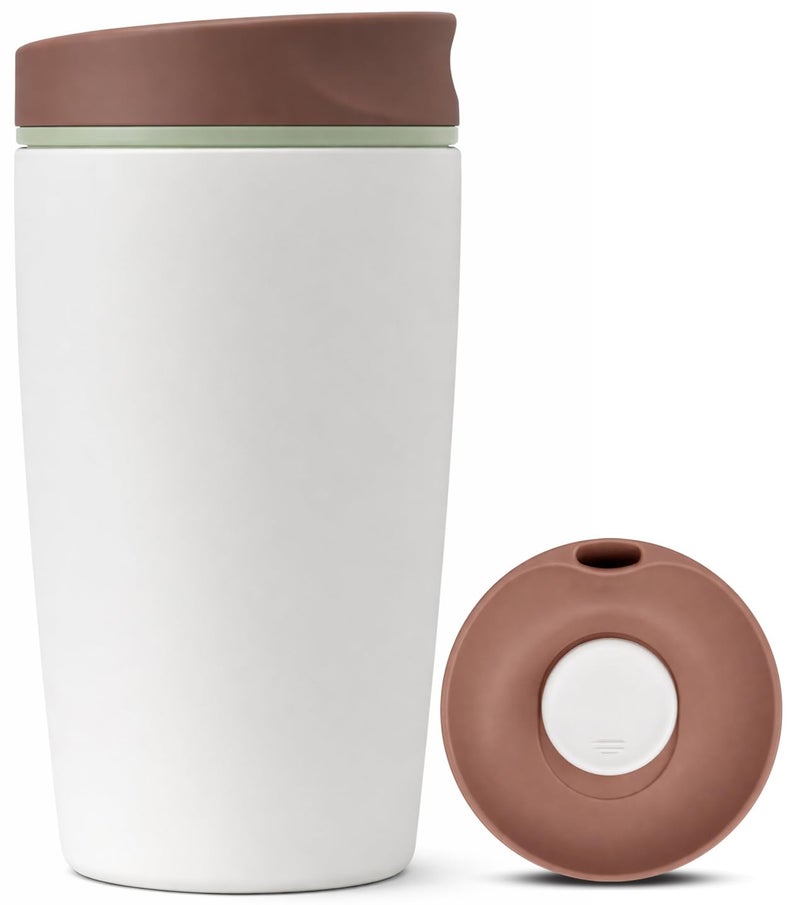 Lyrovo Insulated Coffee Mug with Lid for Office & Travel | Reusable Double Walled Coffee Mug for Men & Women | Hot & Cold Beverage Cup (No Handle, Vanilla Bean) - Image 1