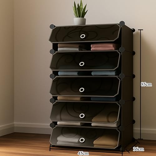 AYSIS Portable Collapsible Wardrobe for Clothes Storage 𝟓 𝐒𝐡𝐞𝐥𝐟 & 𝟓 𝐃𝐨𝐨𝐫𝐬 – Cloth Organizer Cupboard/Multipurpose Storage Organizer/Closet for Bedroom/Living Room/Laundry Room - 𝐁𝐥𝐚𝐜𝐤 - Image 2