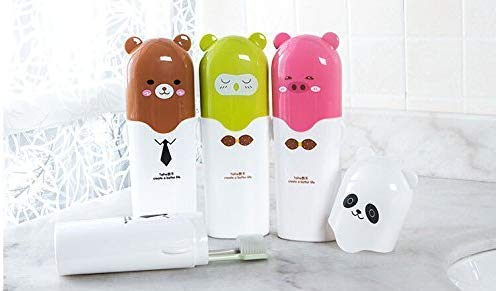 RIVUGJAPortable Cartoon Animal Design Toothbrush Holder Box for Travel | | Tooth Mug Toothpaste Case with Cover | Best for Travel Camping Bathroom for Storage | Multi Colour - Image 4