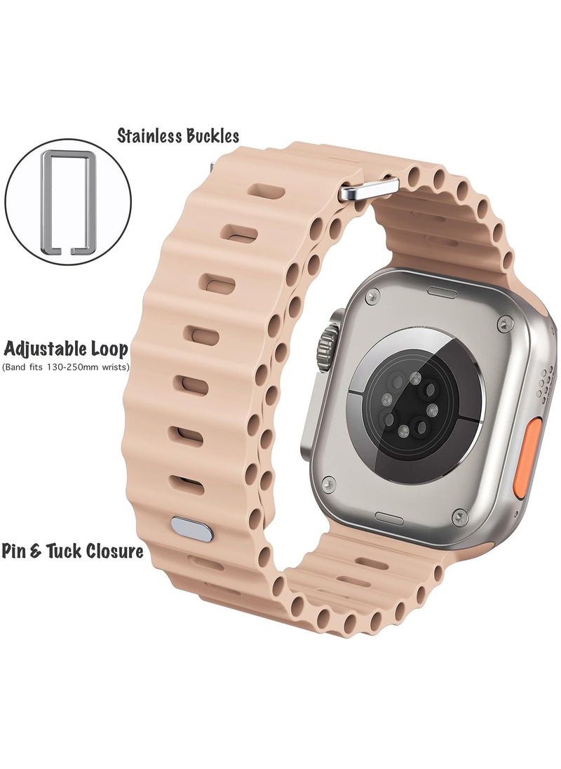 Color Fans Soft Silicone Ocean Sports Strap Compatible Apple Watch 41mm 40mm 38mm for Men Women, Adjustible Watch Band for Apple Watch SE/Series 9/8/7/6/5/4/3/2/1 - Milk Tea  - Image 4