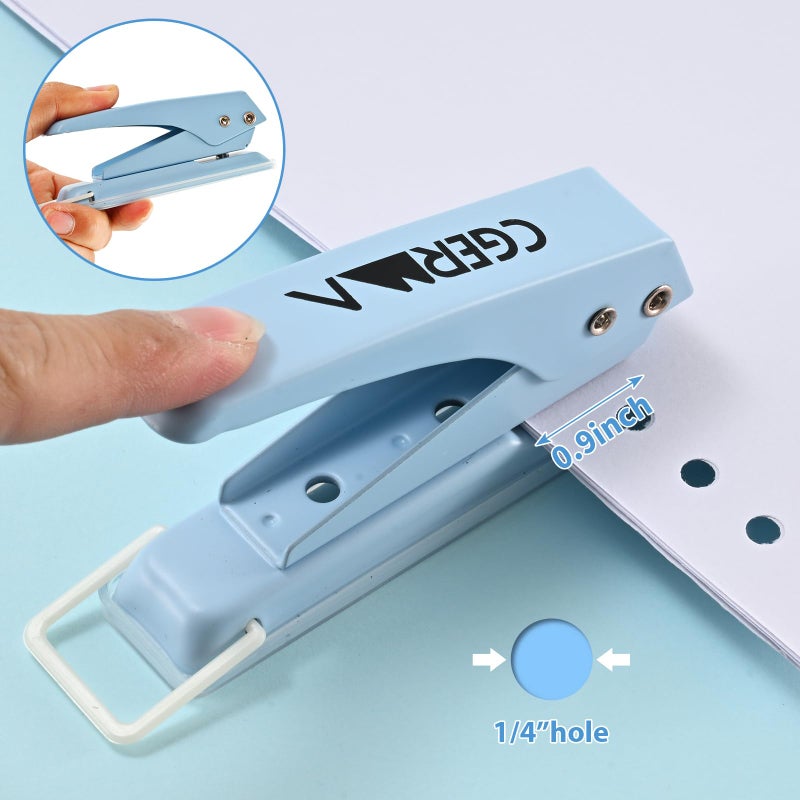 Cgerma Single Hole Puncher, 1/4" Hole, 50% Labor Savings, Heavy Duty Metal Punch, 15 Sheet Capacity, for ID Cards, Chipboard, Art Project, Crafts Easy Punching, Blue - Image 2