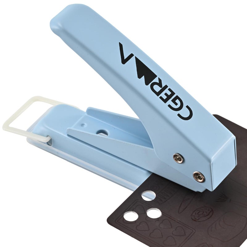 Cgerma Single Hole Puncher, 1/4" Hole, 50% Labor Savings, Heavy Duty Metal Punch, 15 Sheet Capacity, for ID Cards, Chipboard, Art Project, Crafts Easy Punching, Blue - Image 1