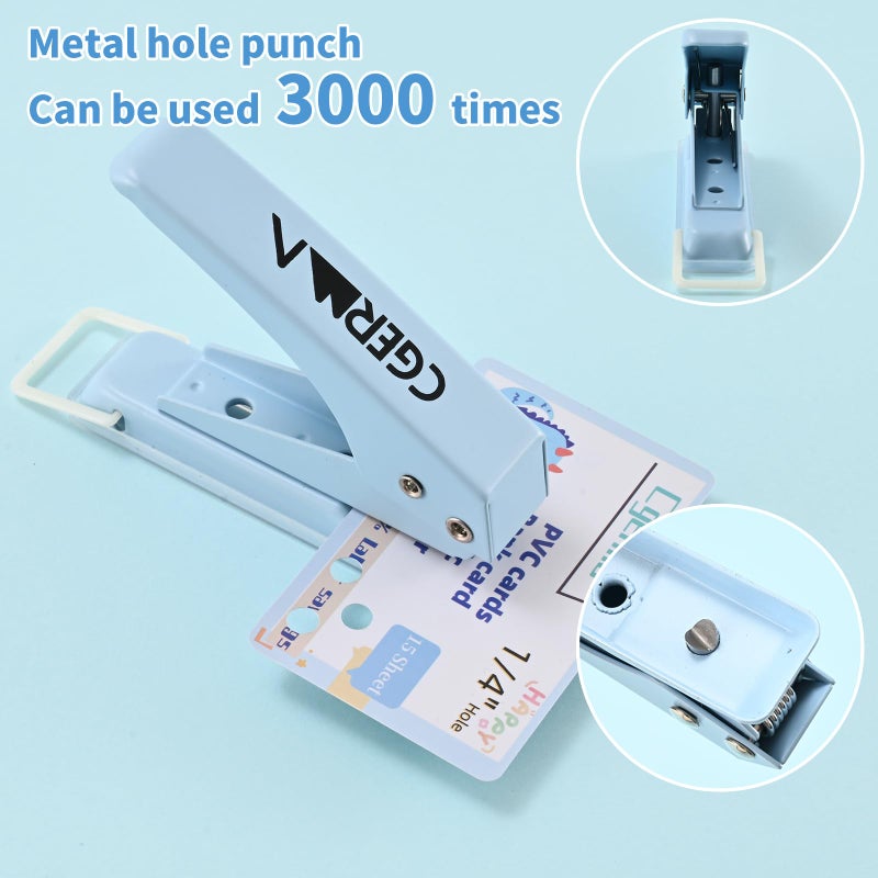 Cgerma Single Hole Puncher, 1/4" Hole, 50% Labor Savings, Heavy Duty Metal Punch, 15 Sheet Capacity, for ID Cards, Chipboard, Art Project, Crafts Easy Punching, Blue - Image 3